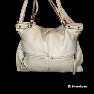 Stunning Large Vintage White Genuine Leather and 100% Polyester Lining Purse